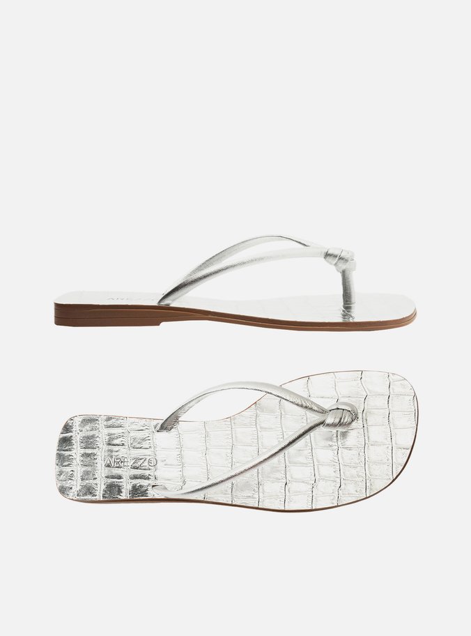 Rasteira Prata Tiras Flip Flop