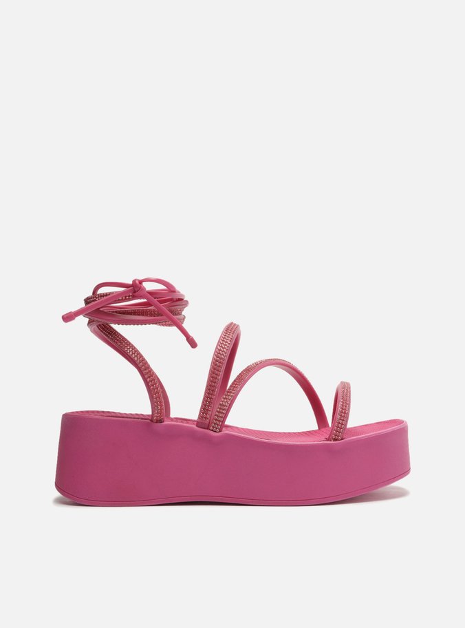 Sandália Rosa Strass Flatform Amarração Lulu