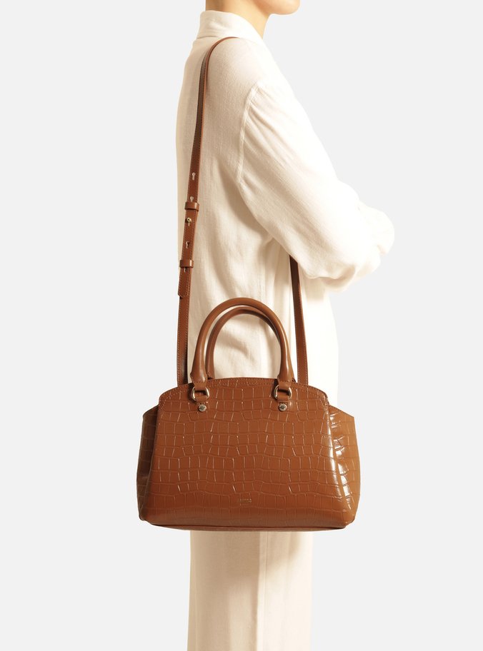 Bolsa Tote Marrom Croco Média Textura