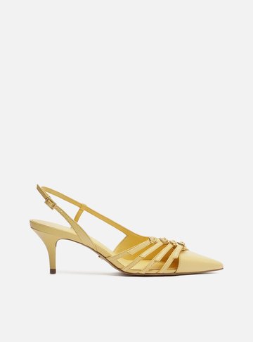 Scarpin Amarelo Couro Salto Kitten Tiras Fivelas