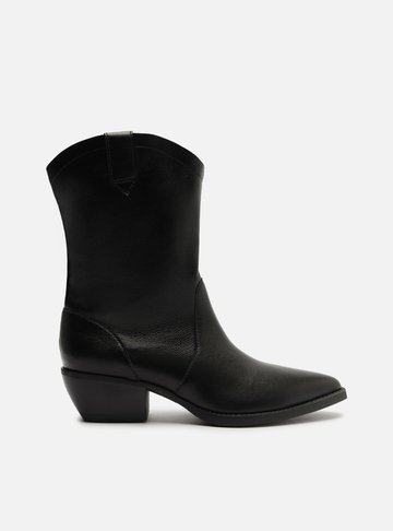 Bota Preta Couro Cano Curto Western Lisa