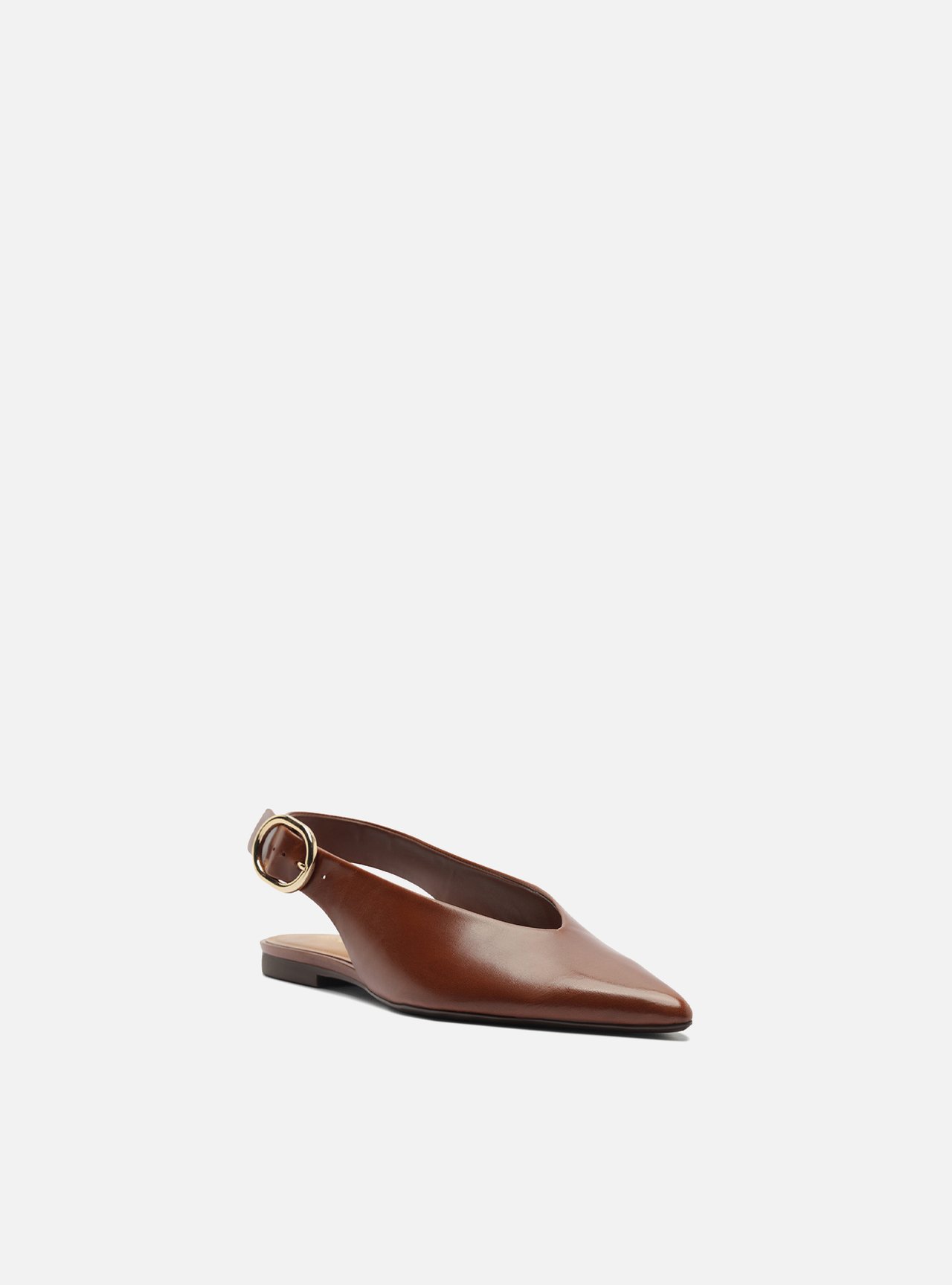 Sapatilha Marrom Couro Bico Fino Fivela Slingback — foto 2