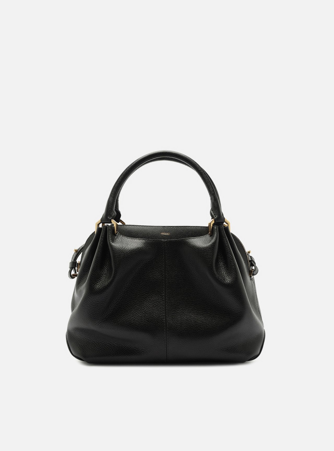 Bolsa Tote Preta Couro Grande Franzida — foto 1
