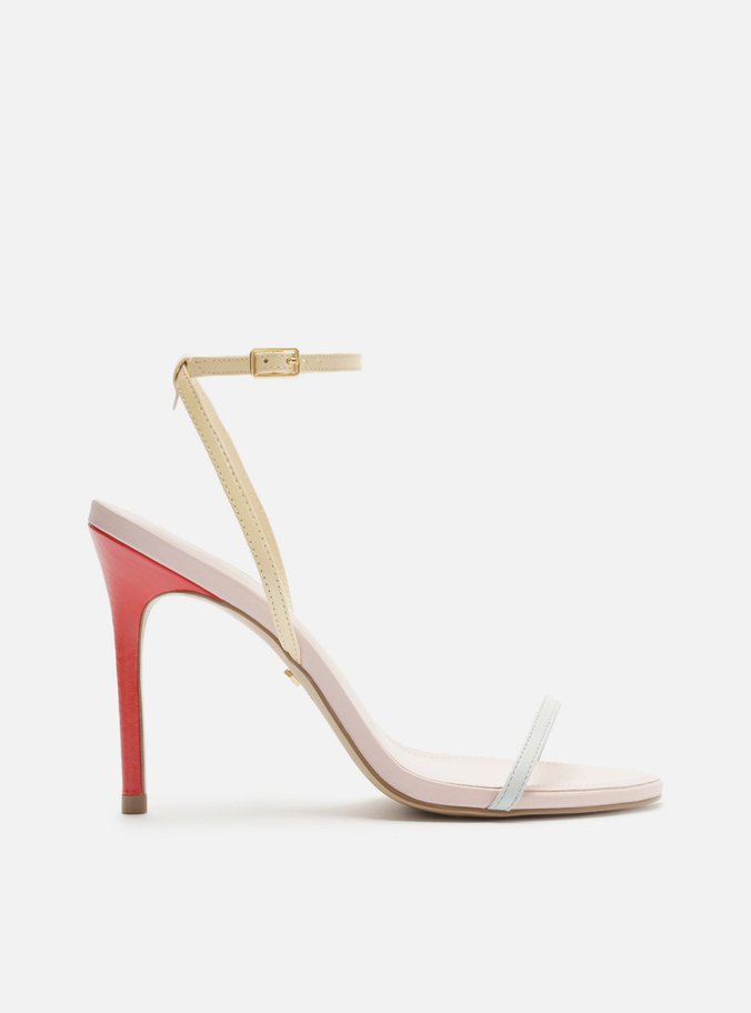 Sandália Rosa Couro Salto Alto Fino Color Mix
