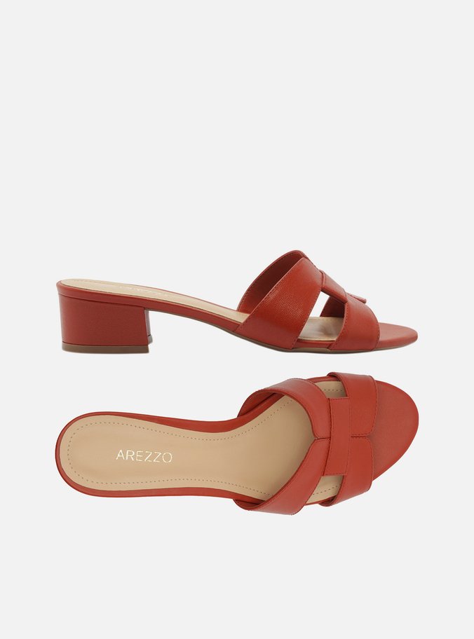 Mule Marrom Couro Salto Bloco