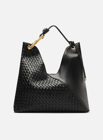Bolsa Hobo Preta Couro Grande Maia Tressê