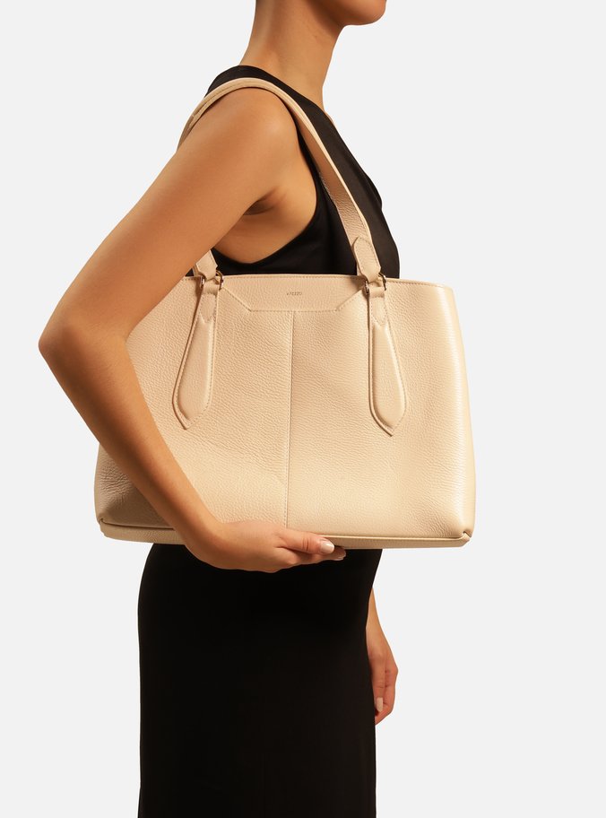 Bolsa Shopping Off-White Couro Grande Recorte