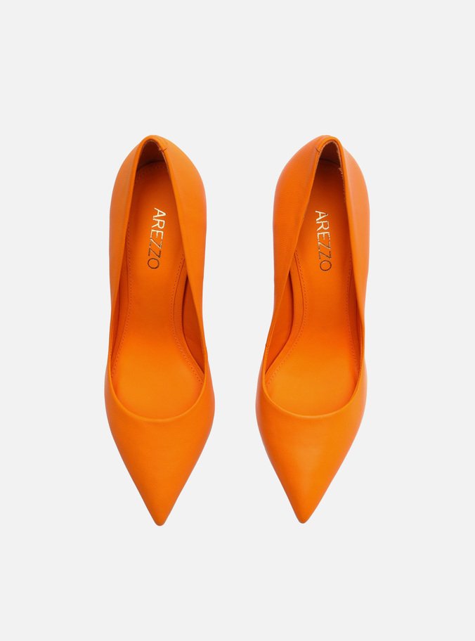 Scarpin Laranja Couro Salto Fino Monocromático