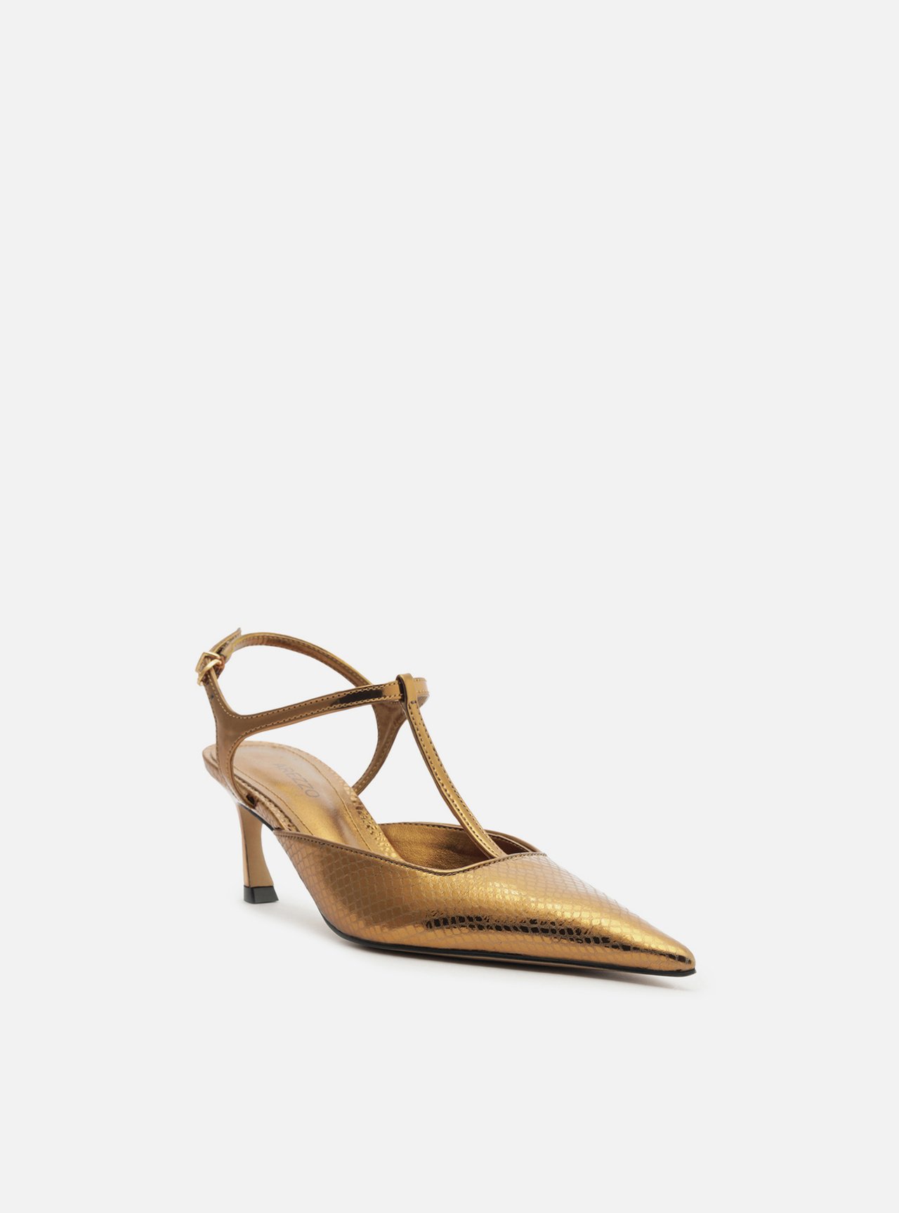 Scarpin Dourado Snake Salto Kitten Aberto Telma — foto 2