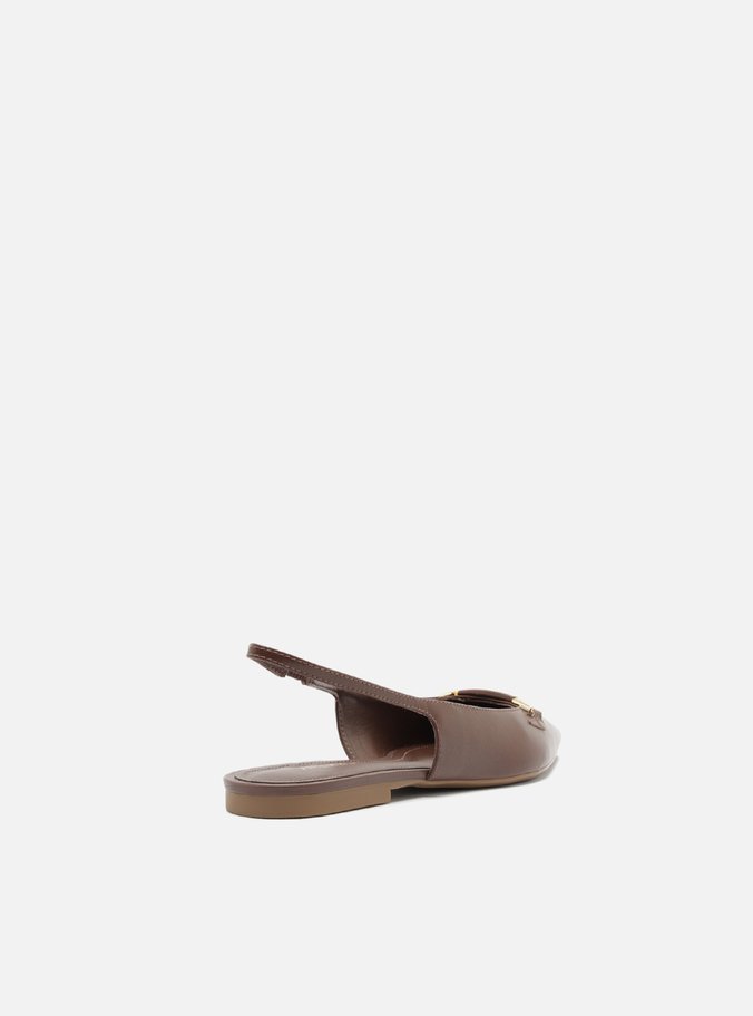 Sapatilha Marrom Couro Bico Fino Slingback