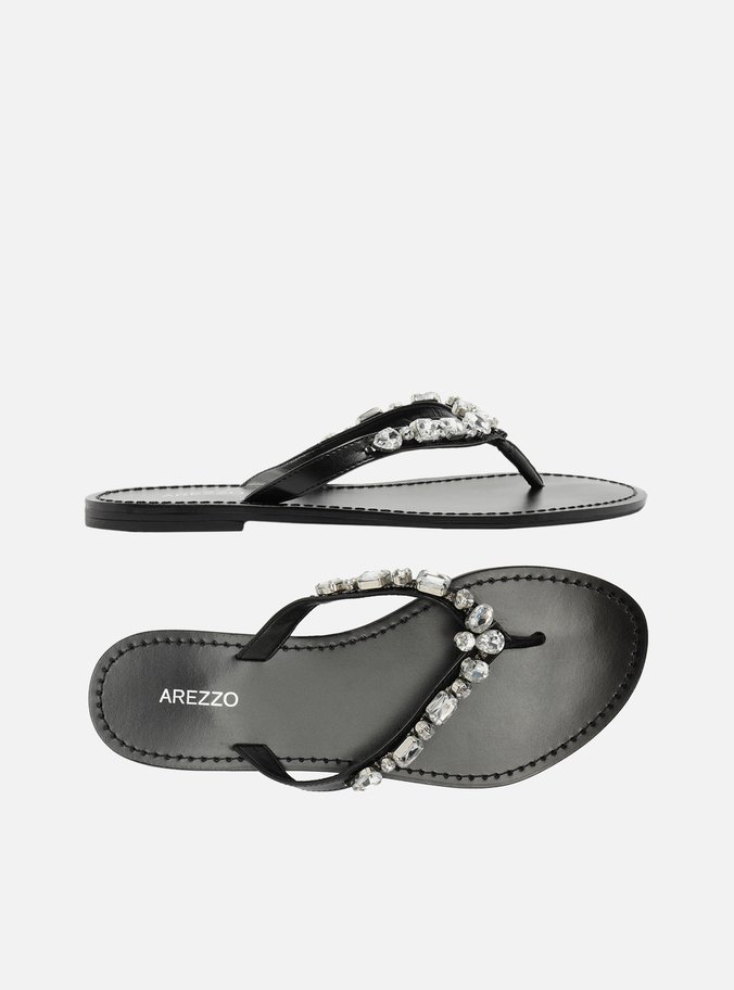 Rasteira Preta Flip Flop Pedrarias