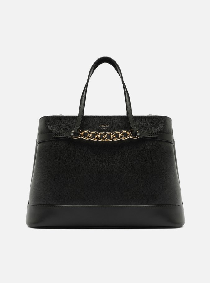 Bolsa Tote Preta Grande Corrente Frontal
