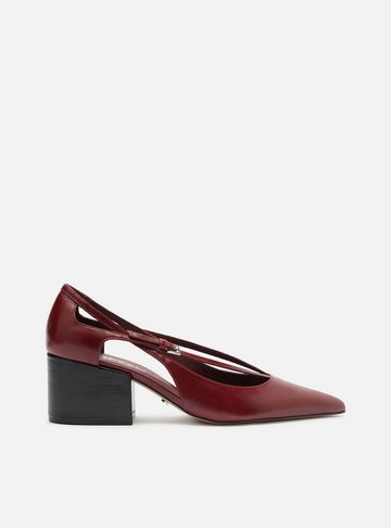 Scarpin Vermelho Couro Bloco Semi Aberto Tiras
