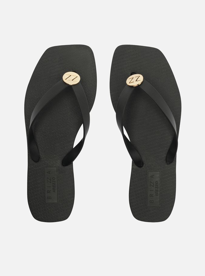 Chinelo Preto Essential Metal ZZ Bico Quadrado