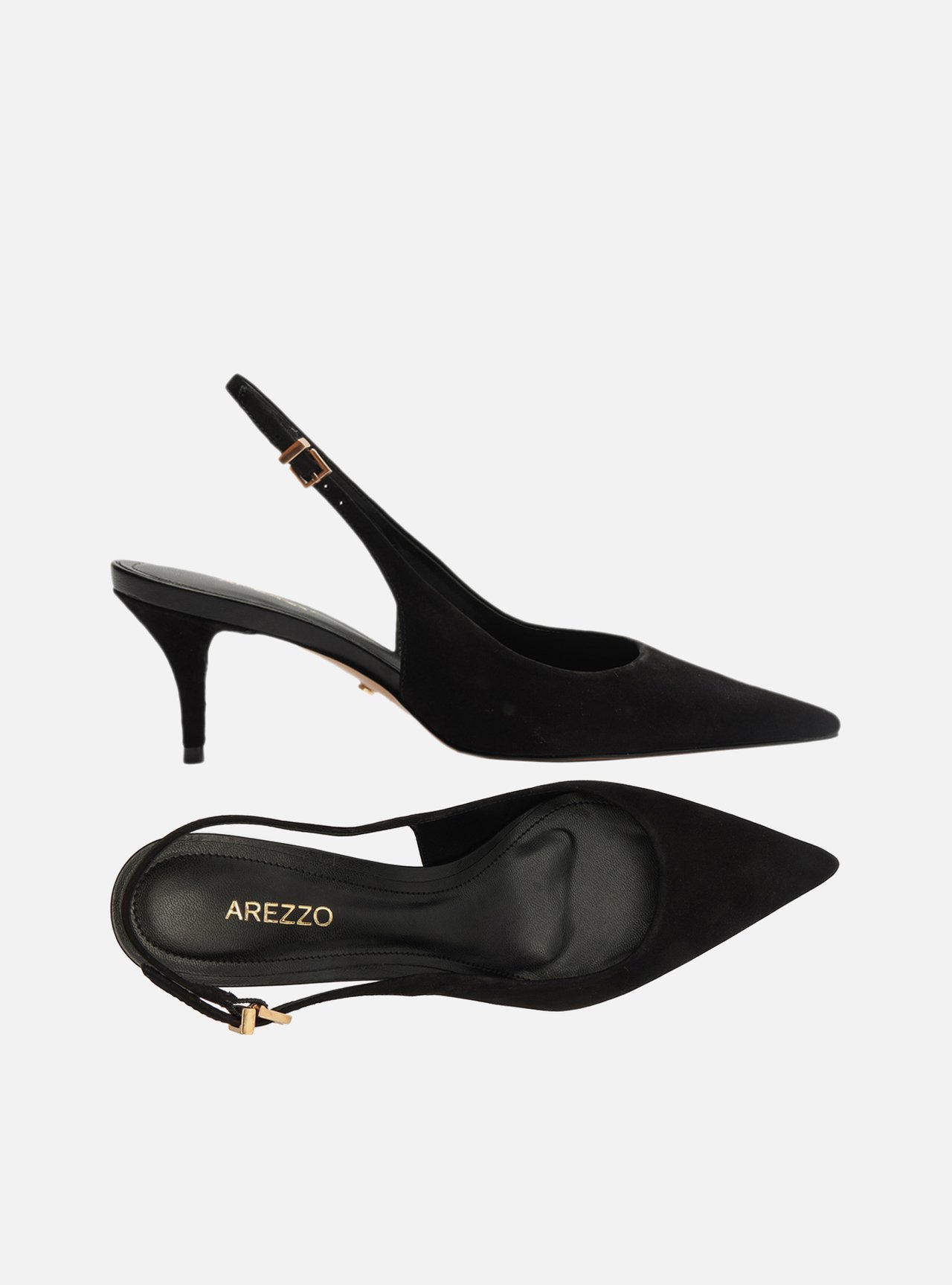 Scarpin Preto Acamurçado Slingback Salto Baixo — foto 5