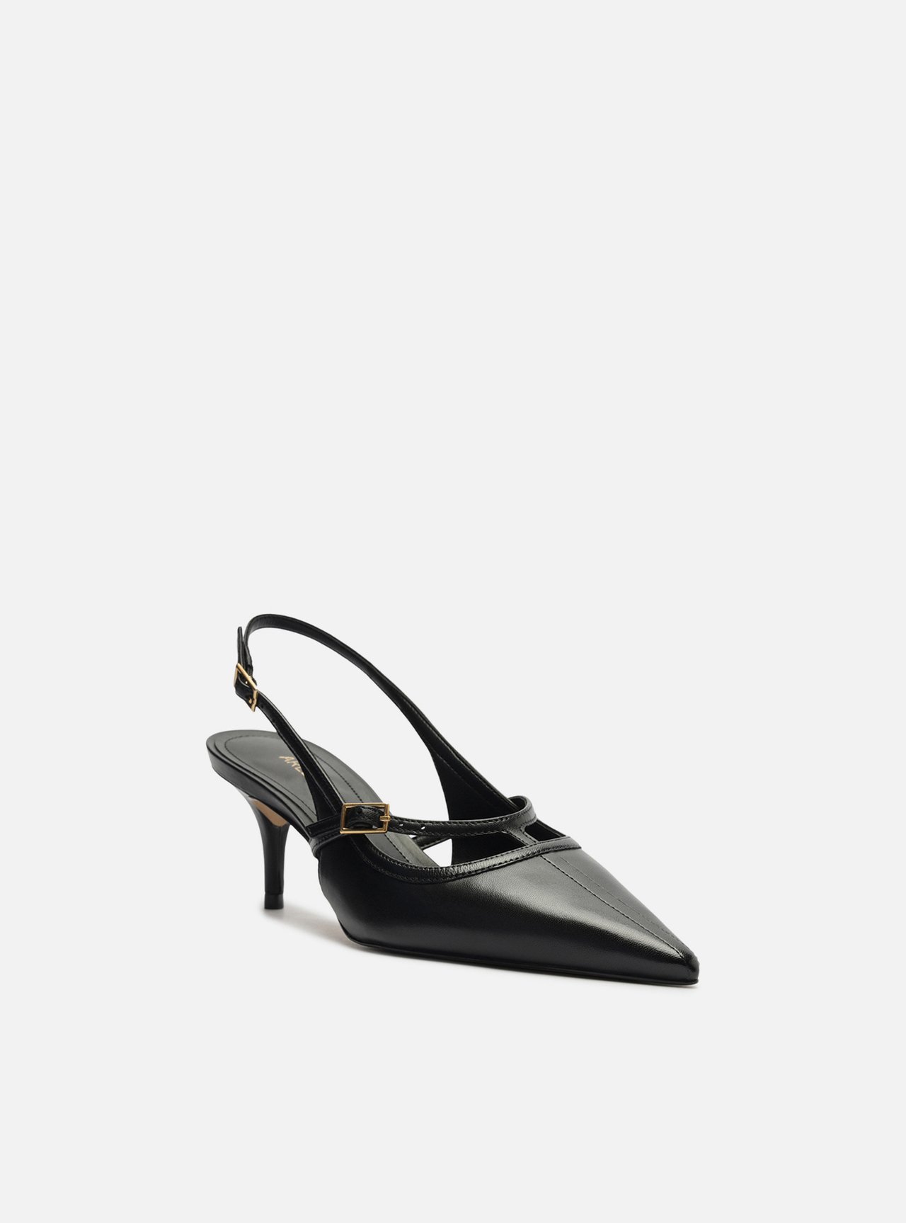 Scarpin Preto Couro Salto Fino Slingback — foto 2