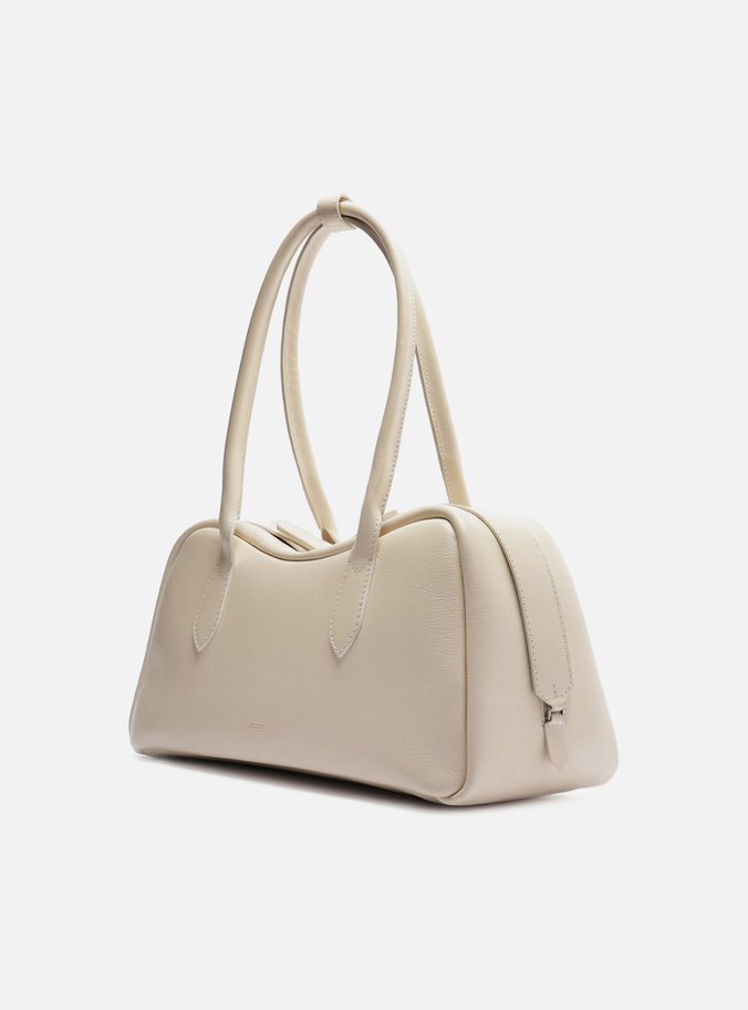 Bolsa Bowling Branca Couro Grande Zíper Duplo