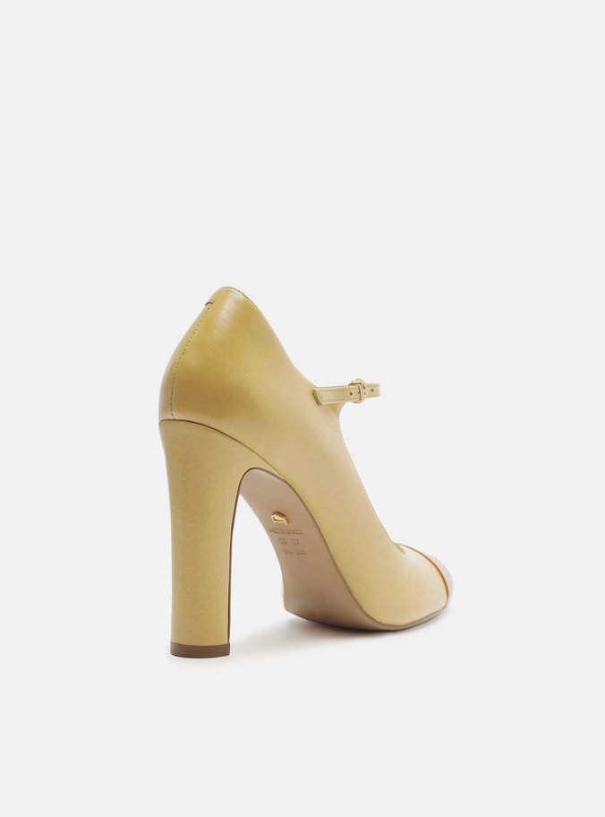 Sapato Boneca Amarelo Couro Salto Alto Cap Toe