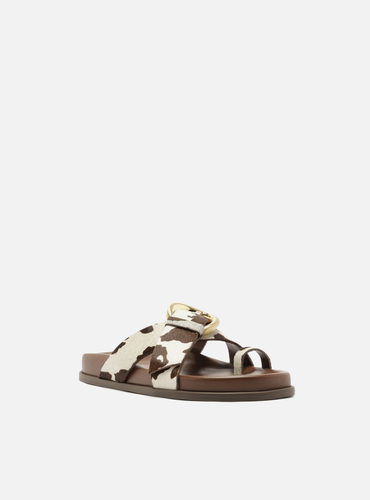 Sandália Papete Animal Print Couro Flatform Fivela Dourada — foto 2