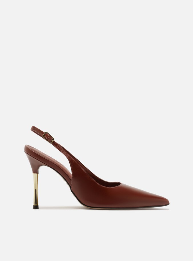 Scarpin Vermelho Couro Salto Fino Dourado