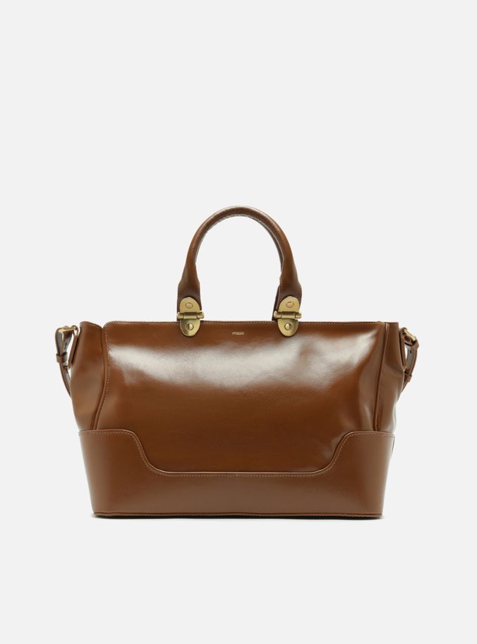 Bolsa Tote Marrom Couro Natural Grande Metais