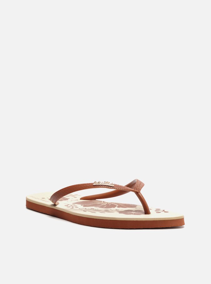 Chinelo de Dedo Marrom Estampa Flores