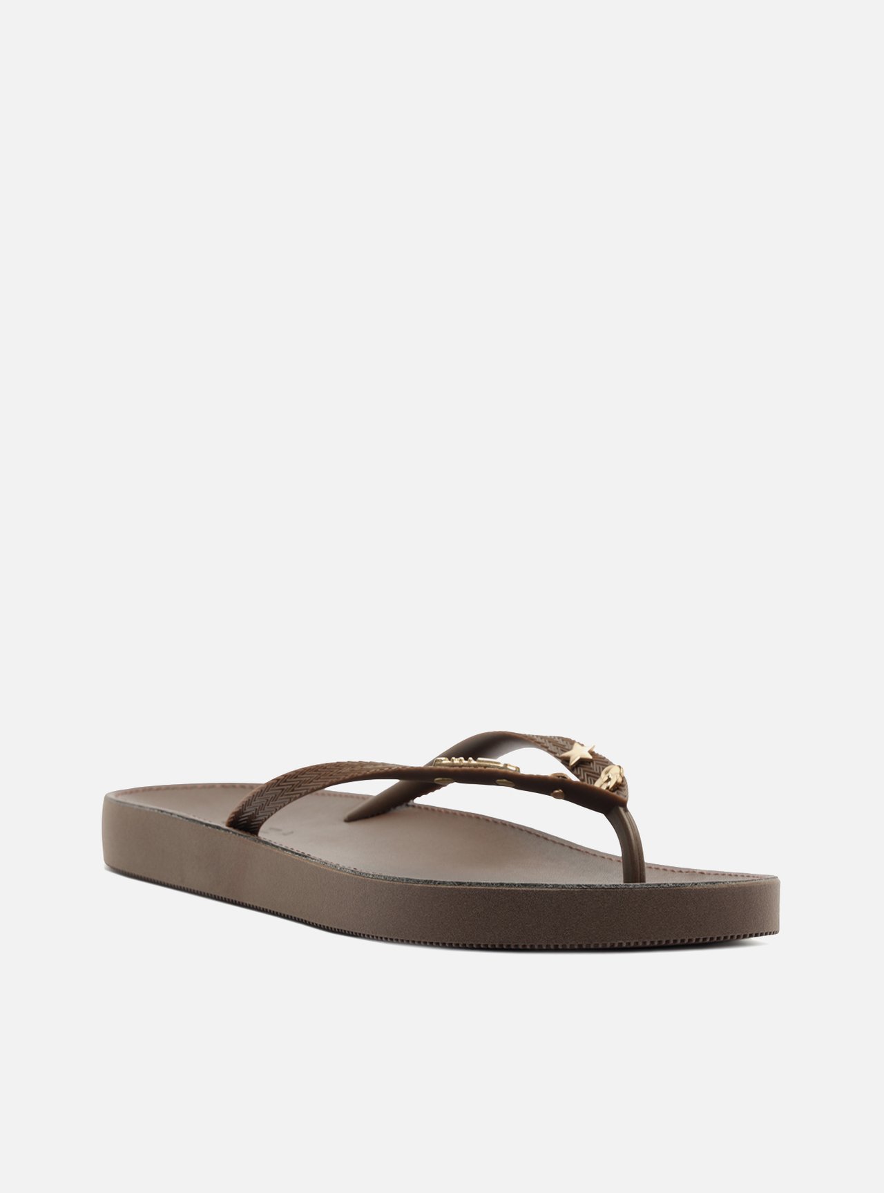Chinelo de Dedo Marrom Flatform Metais Brizza — foto 2