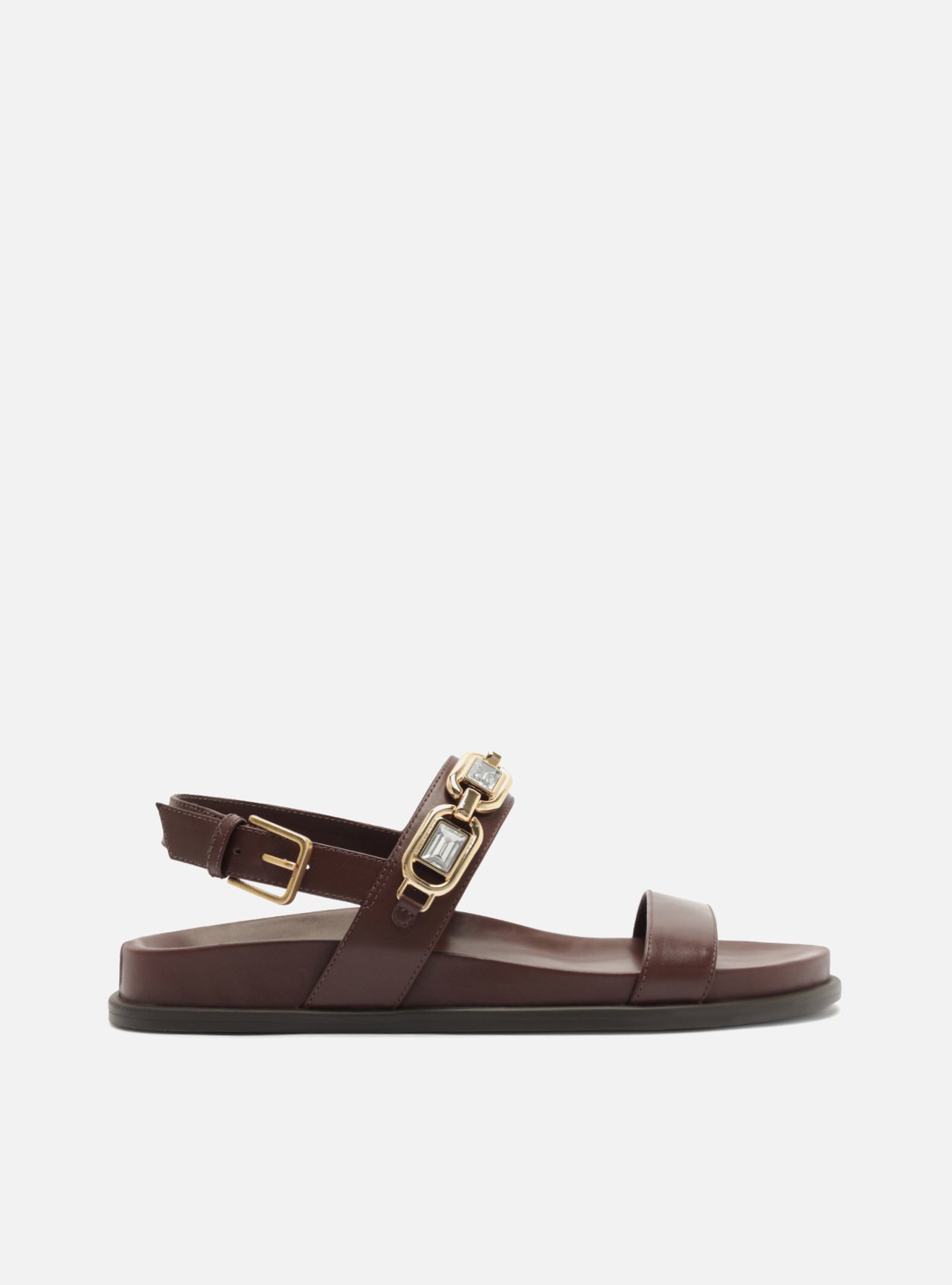Sandália Papete Dourada Couro Flatform Pedraria — foto 1