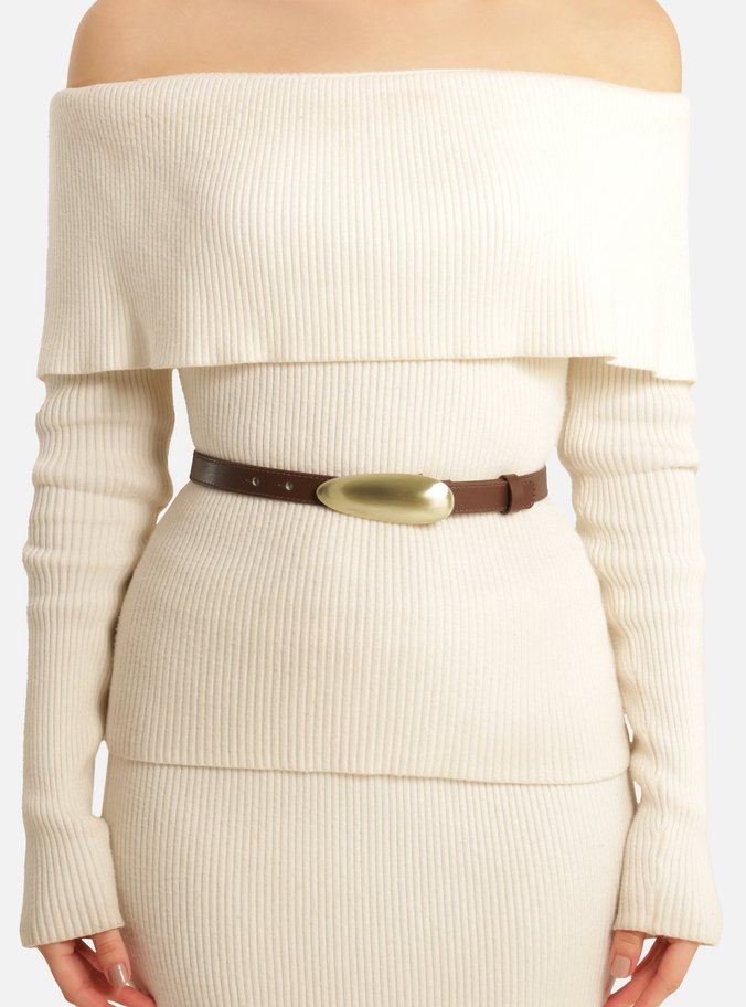 Cinto Marrom Couro Médio Fivela Oval Metal