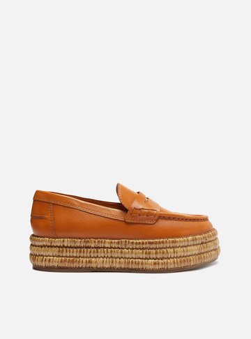 Mocassim Marrom Couro Flatform Corda