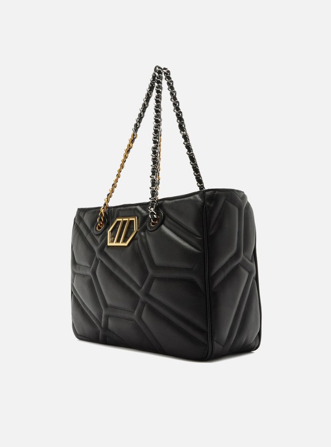 Bolsa Shopping Preta Couro Emma Grande Corrente