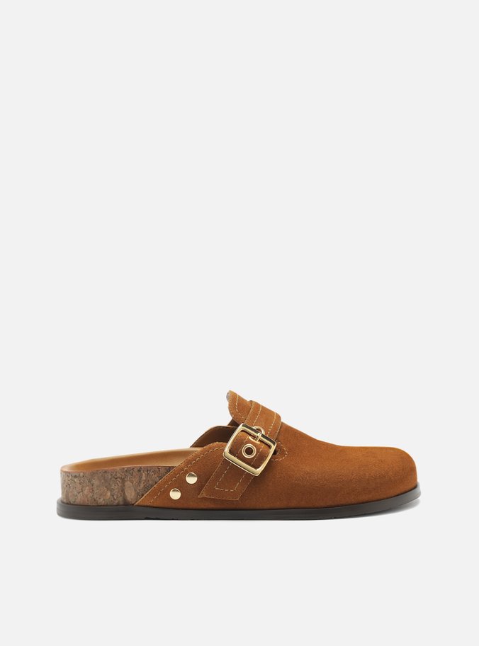 Clog Sabot Marrom Acamurçada Rasteira Fivela
