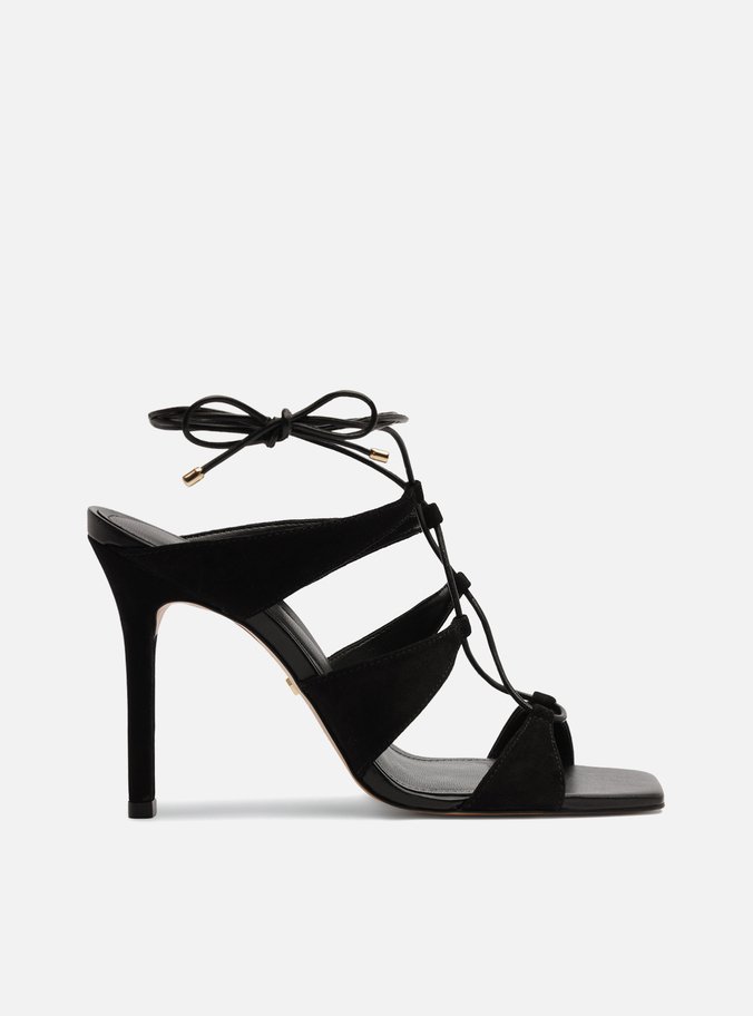 Sandália Preta Nobuck Salto Fino