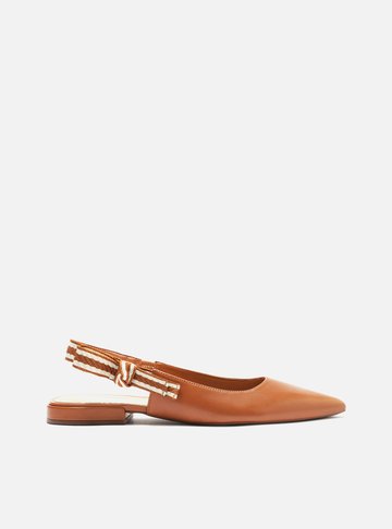 Sapatilha Marrom Couro Slingback Laço
