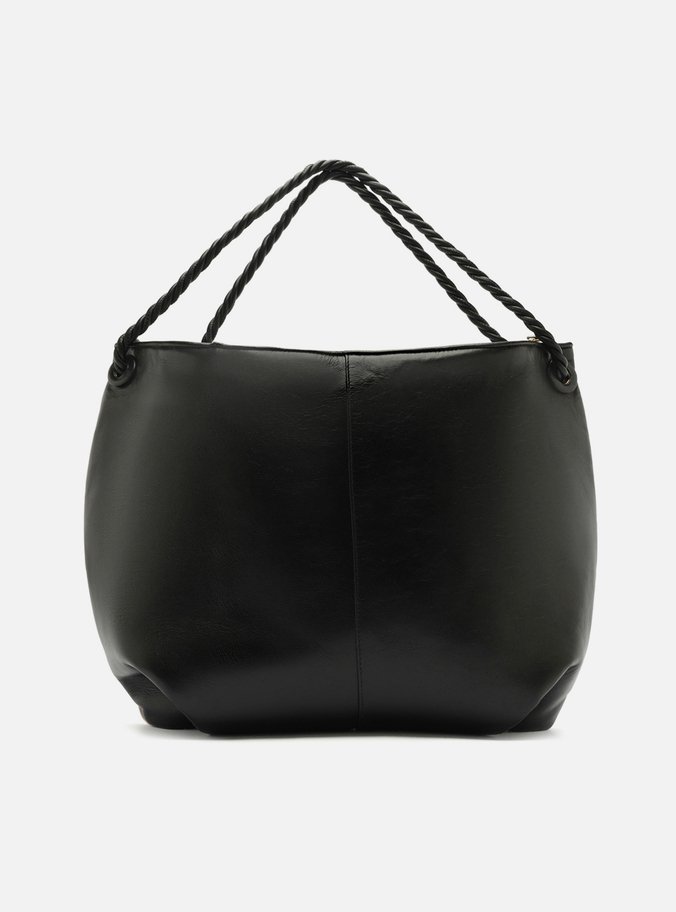 Bolsa Hobo Preta Couro Grande Tressê Bicolor