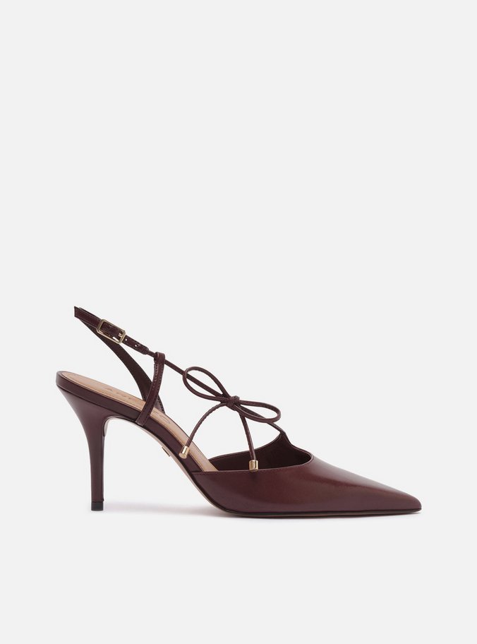 Scarpin Bordô Couro Laço Salto Alto