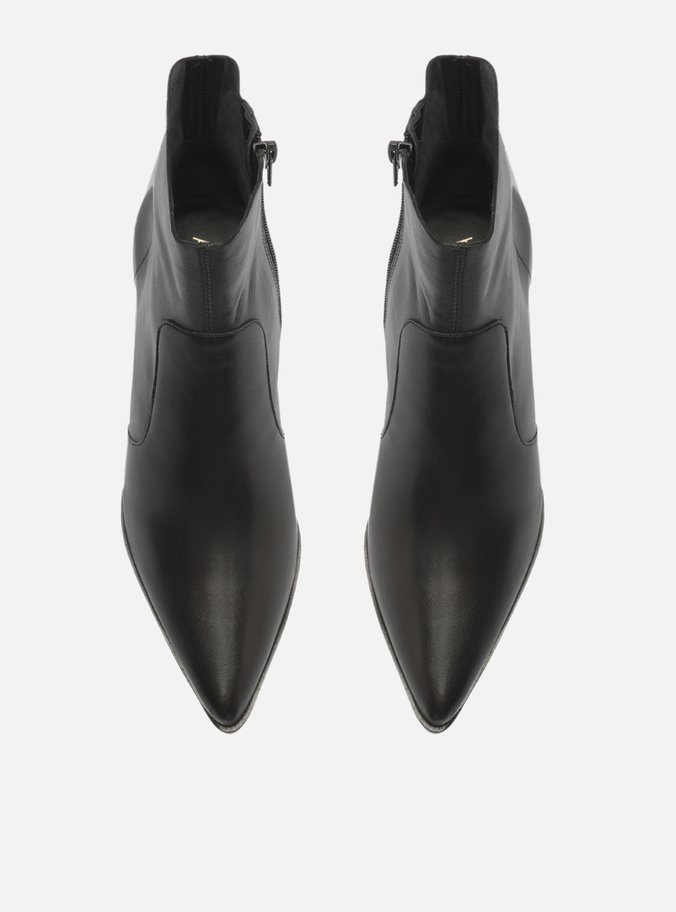Bota Preta Couro Cano Curto Bico Fino