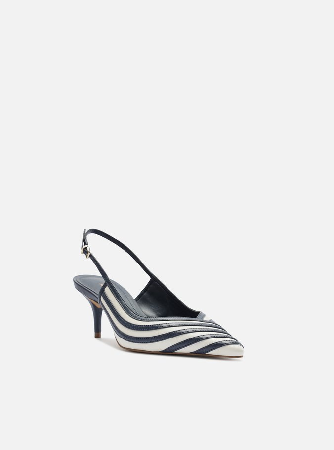 Scarpin Azul Bicolor Salto Kitten Slingback