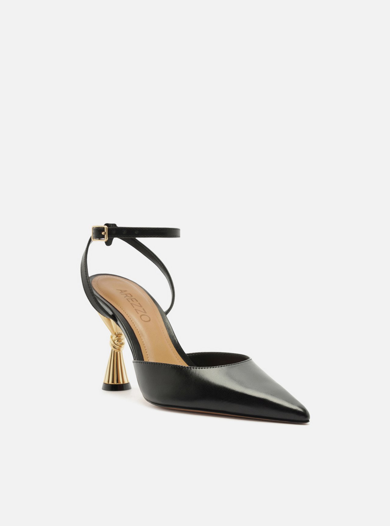 Scarpin Preto Couro Salto Geométrico Slingback — foto 2