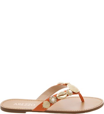 Chinelo Couro Conchas Coral Blush