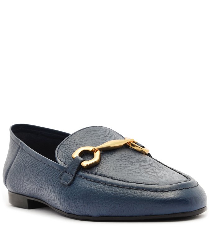 Mocassim Azul Couro Bridão Metálico Luma