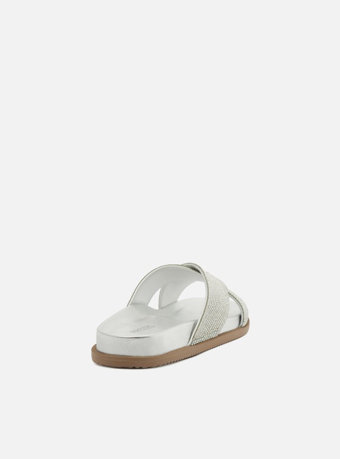 Slide Prata Tiras Largas Strass