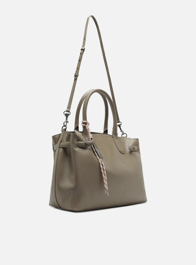Bolsa Tote Cinza Couro Grande Bag Charm Metal