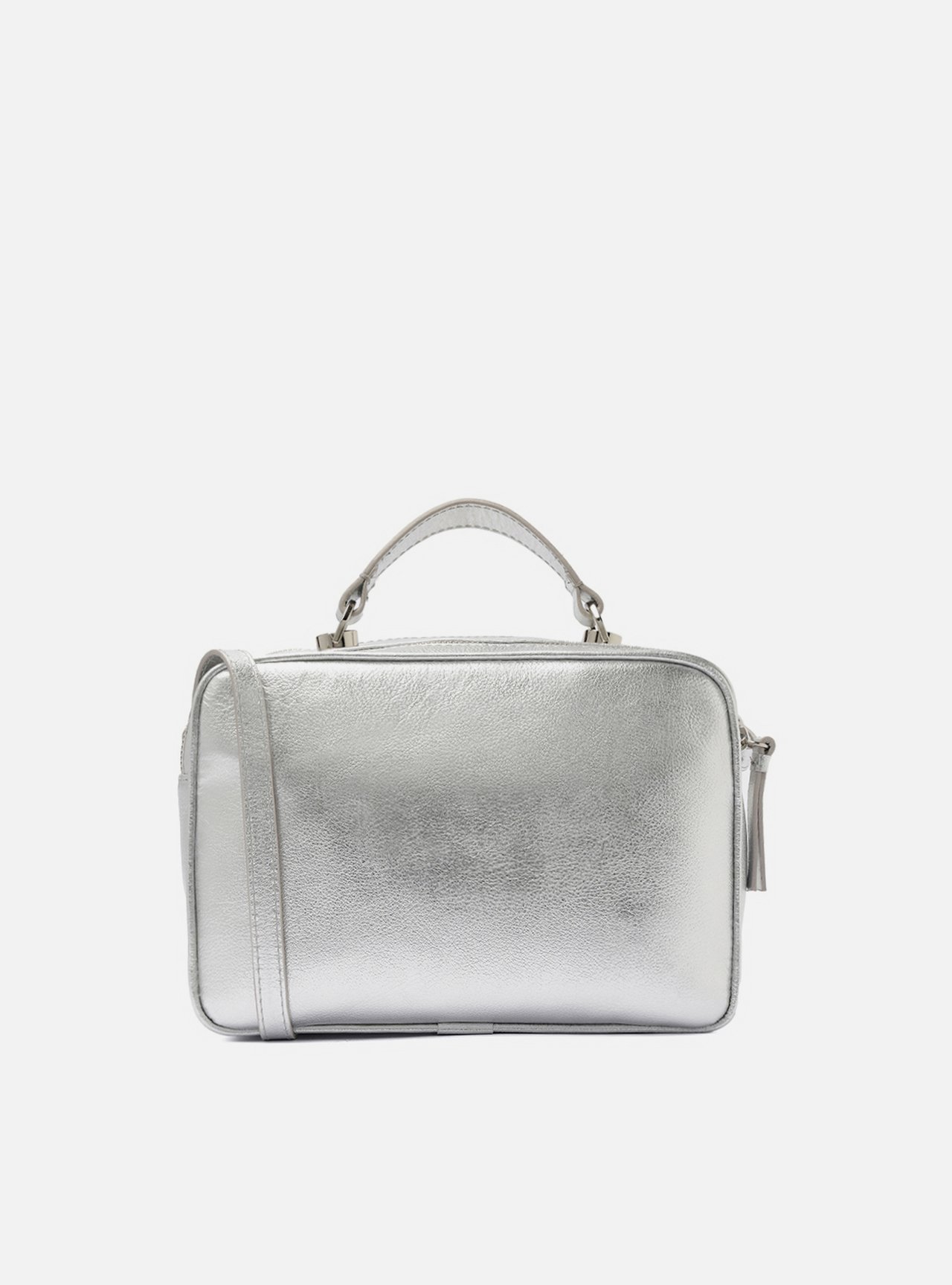 Bolsa Tiracolo Prateada Couro Francine Média — foto 3