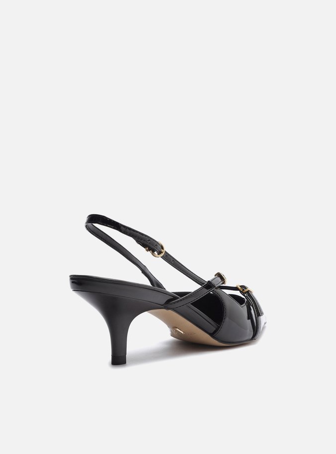 Scarpin Preto Verniz Salto Médio Slingback Amélia