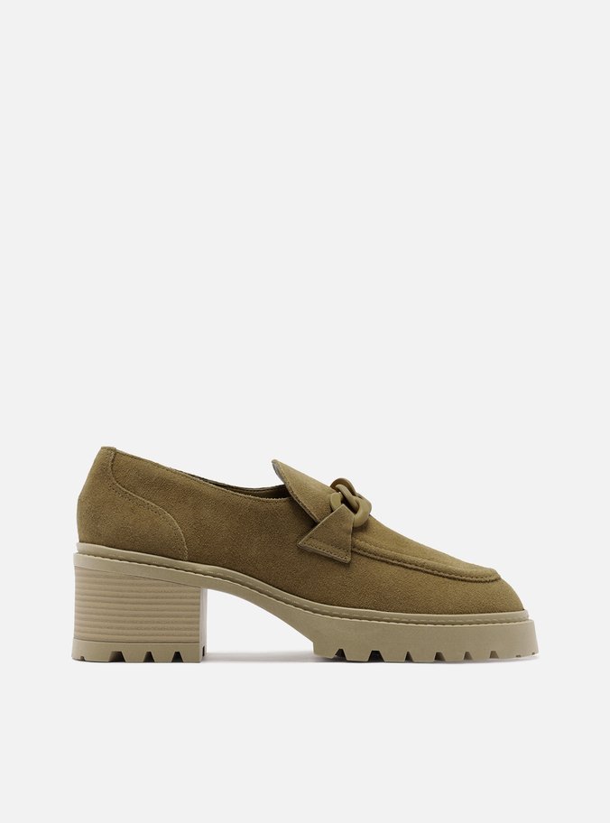 Mocassim Marrom Acamurçado Salto Bloco Tratorado