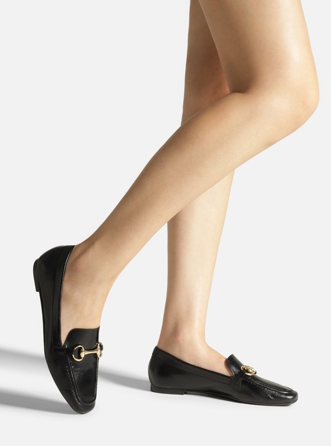 Mocassim Preto Couro Bico Quadrado Bridão