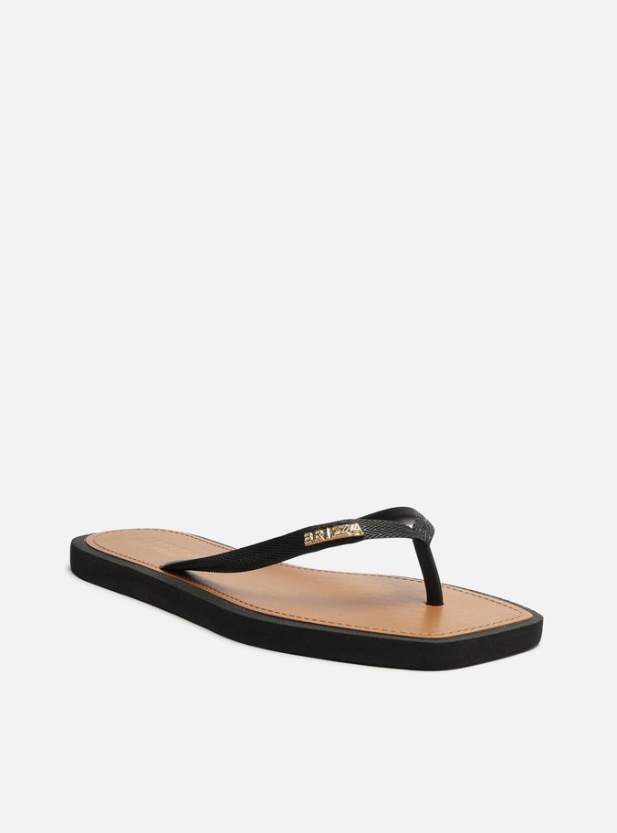 Chinelo de Dedo Preto Square Palmilha Marrom
