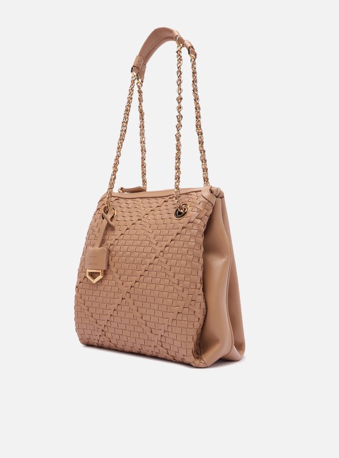 Bolsa Tiracolo Bege Couro Tressê Cruzado Média