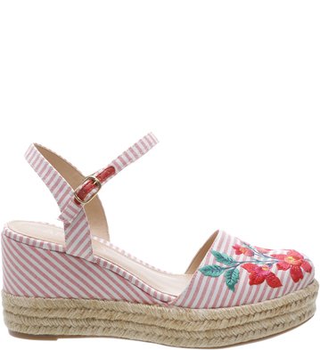 Espadrille Tecido Listrado Bordados Vermelho